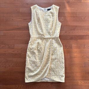 The Limited Yellow and White Midi Textured Sleeveless Dress